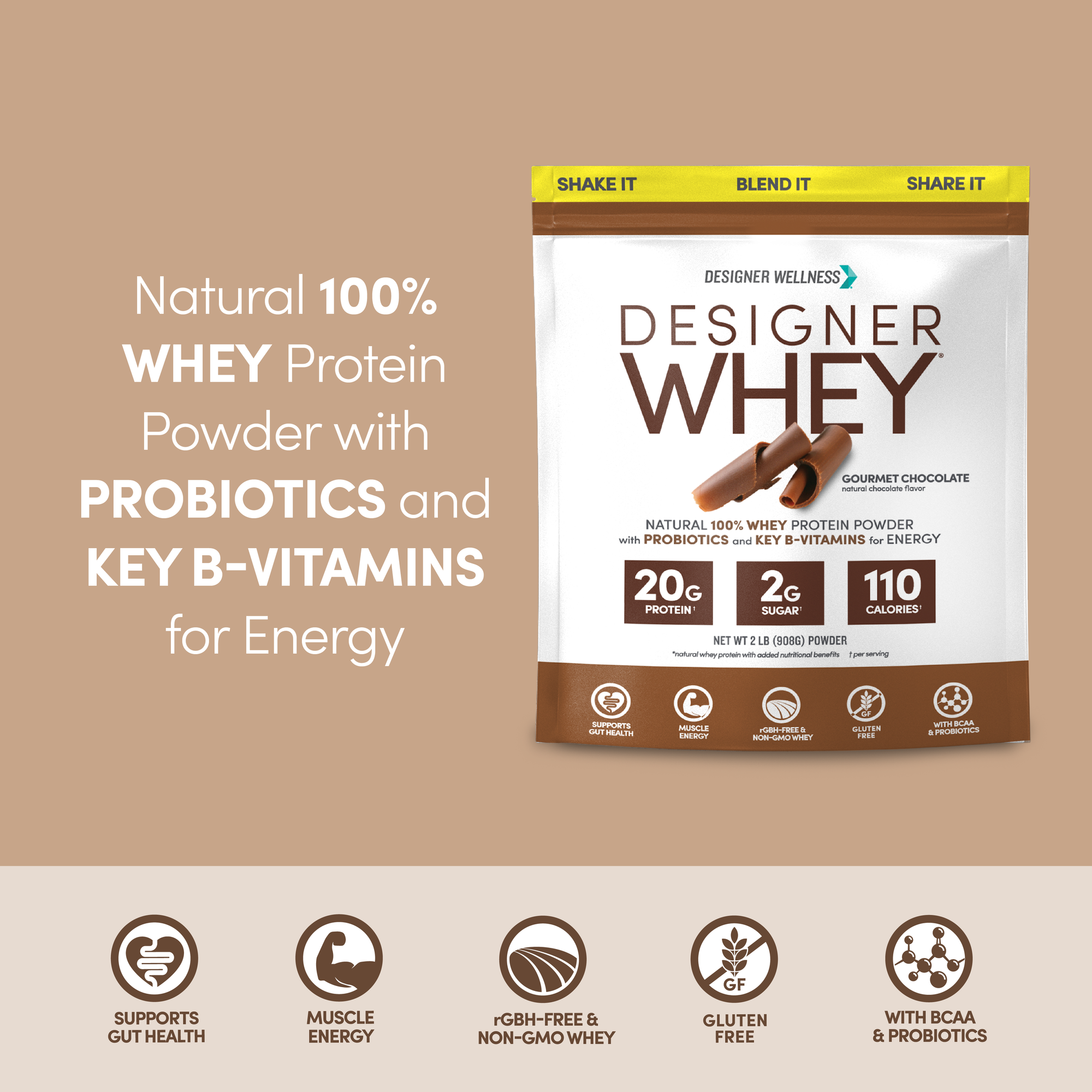 Chocolate Designer Whey 2 lb : 100% Whey Protein Powder