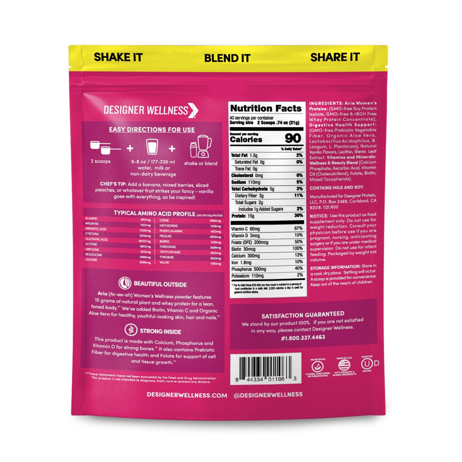 Aria: Women's Wellness Protein Powder 1.85 lb - Designer Wellness (7601879613666)
