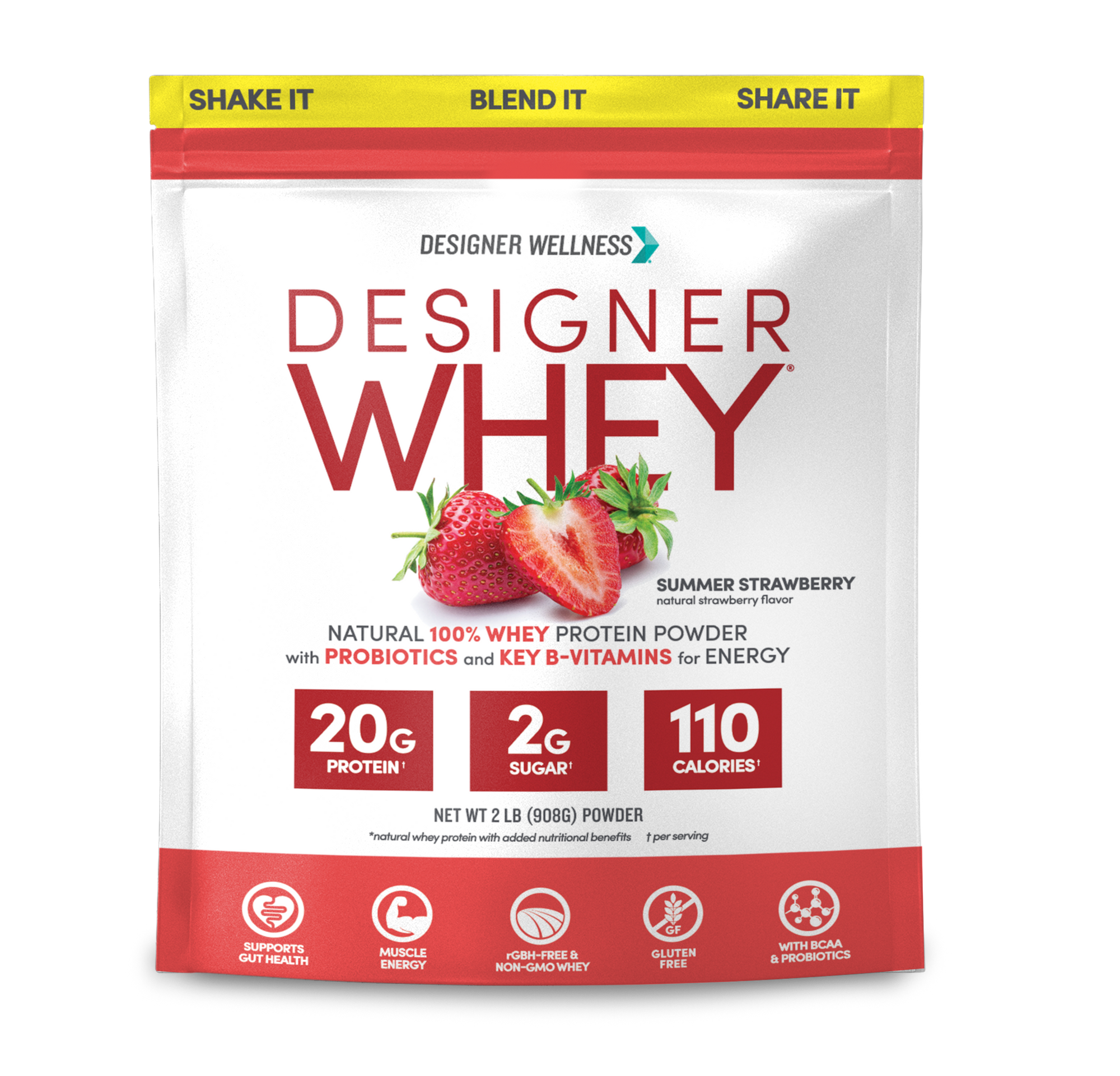 Strawberry Designer Whey 2 lb : 100% Whey Protein Powder - Designer Protein® - Designer Wellness (6696066613428)