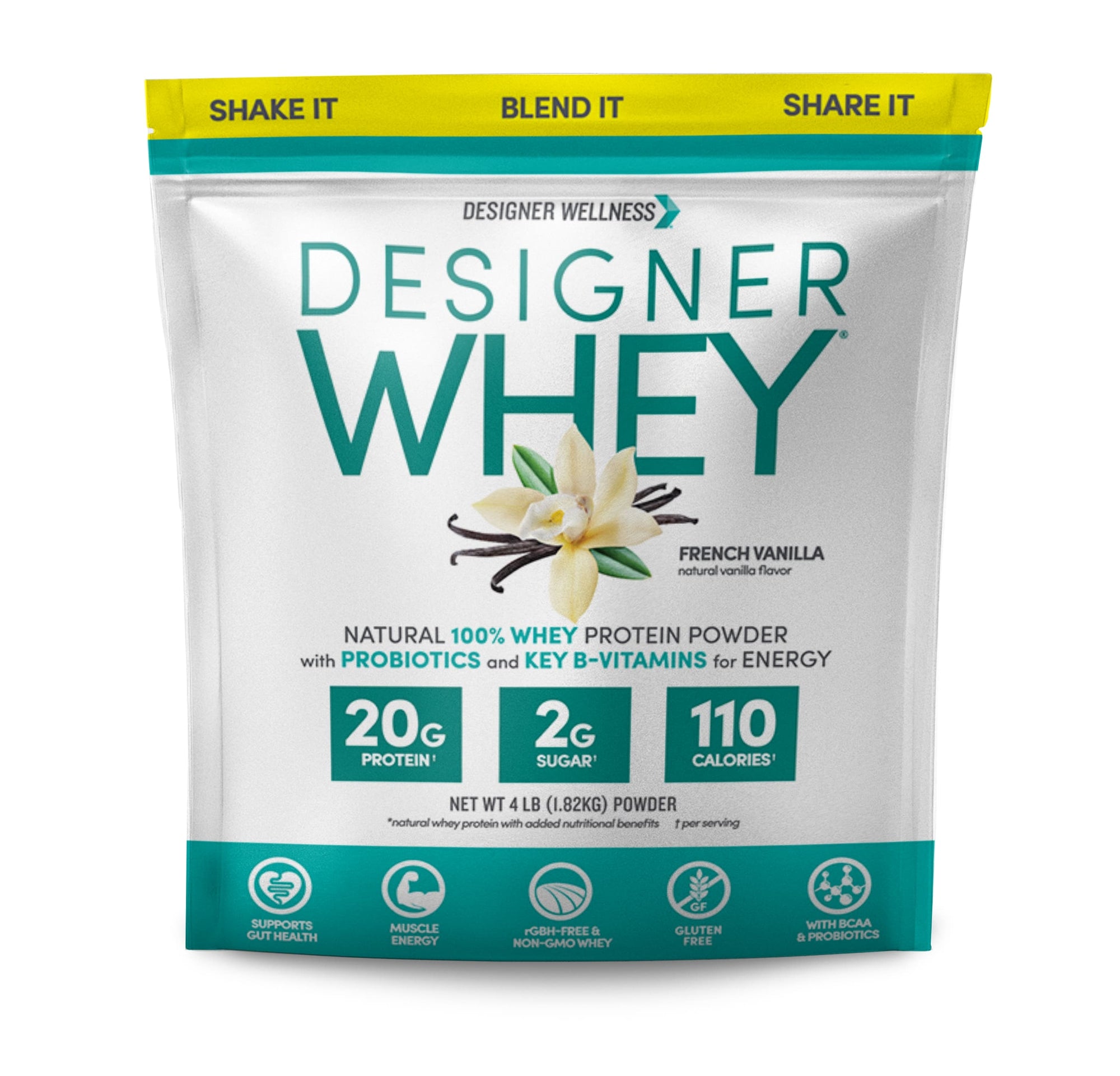 Vanilla Designer Whey 4lb Bag: 100% Whey Protein Powder Designer Protein ® - Designer Wellness (6692906926260)