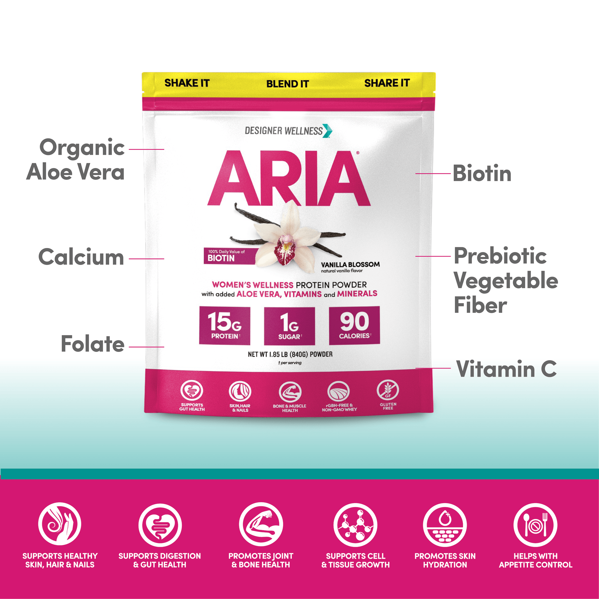Aria: Women's Wellness Protein Powder 1.85 lb - Designer Wellness (7601879613666)