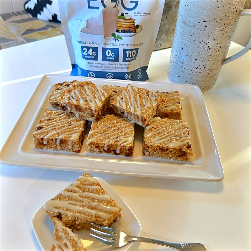 Baked Cinnamon Roll Protein Squares