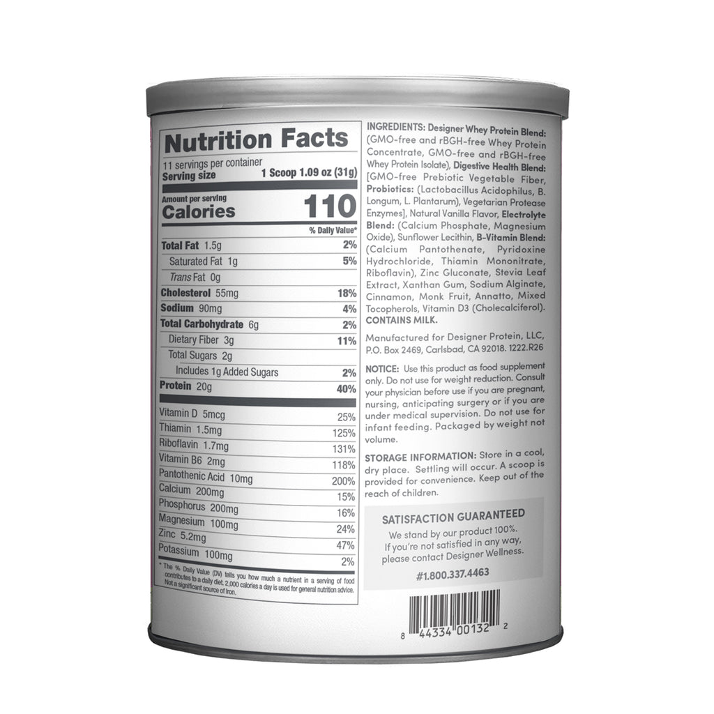 Vanilla Designer Whey 12 oz : 100% Whey Protein Powder- Designer Protein ®