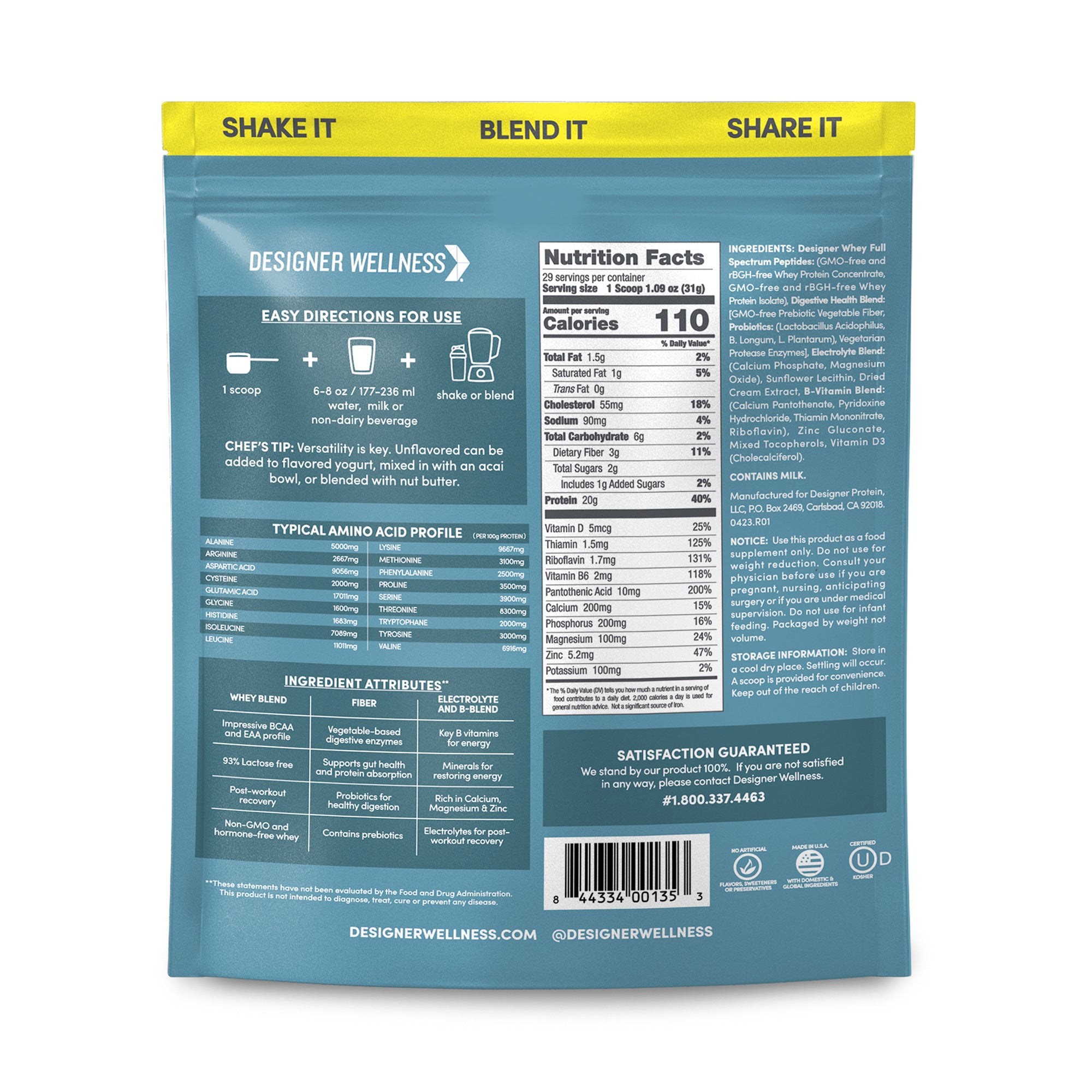 Unflavored Designer Whey 2 lb : 100% Whey Protein Powder- Designer Protein® (6865663099060)