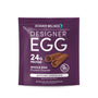 Front of the Designer Egg Dutched Chocolate whole egg protein powder pouch, 12.4 oz, showing 24g protein and 0g sugar