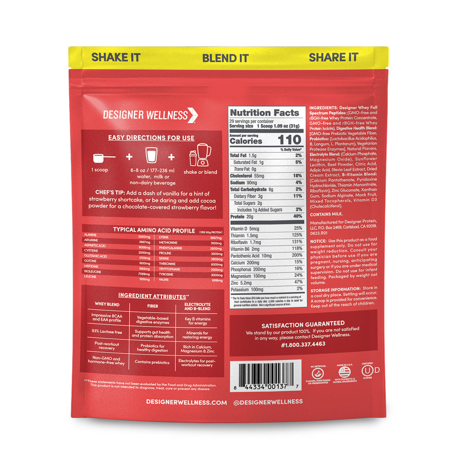 Strawberry Designer Whey 2 lb : 100% Whey Protein Powder - Designer Protein® (6696066613428)