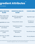 Designer Whey Unflavored ingredient attributes: triple protein blend, digestive health blend, clean label