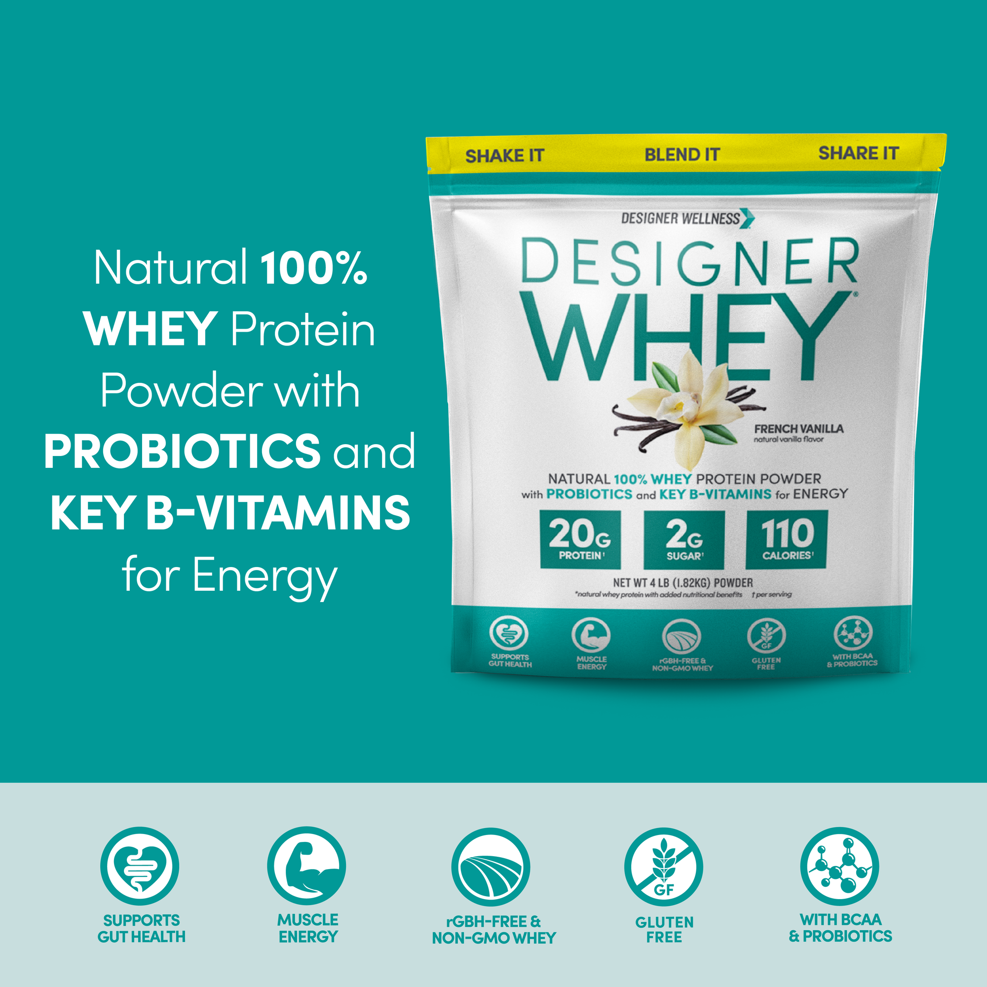 Vanilla Designer Whey 4lb Bag: 100% Whey Protein Powder Designer Protein ®