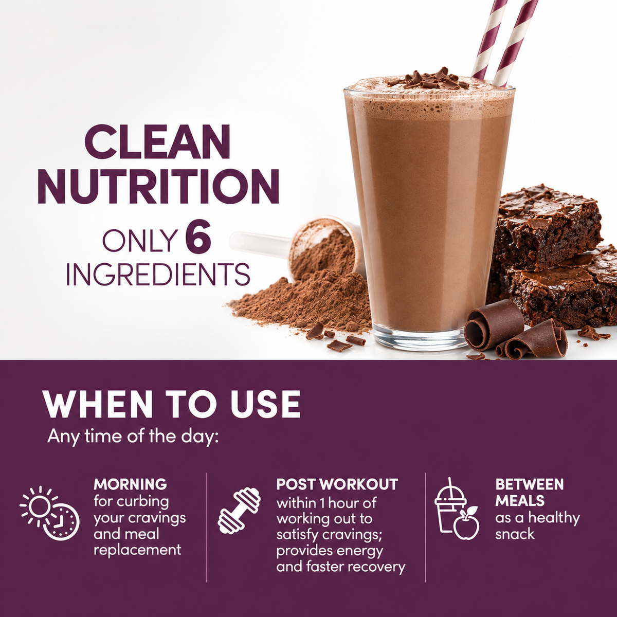 Clean nutrition with a short ingredient list. When to use Designer Egg Dutched Chocolate: morning to curb cravings and replace a meal, post workout within one hour, or between meals as a healthy snack.
