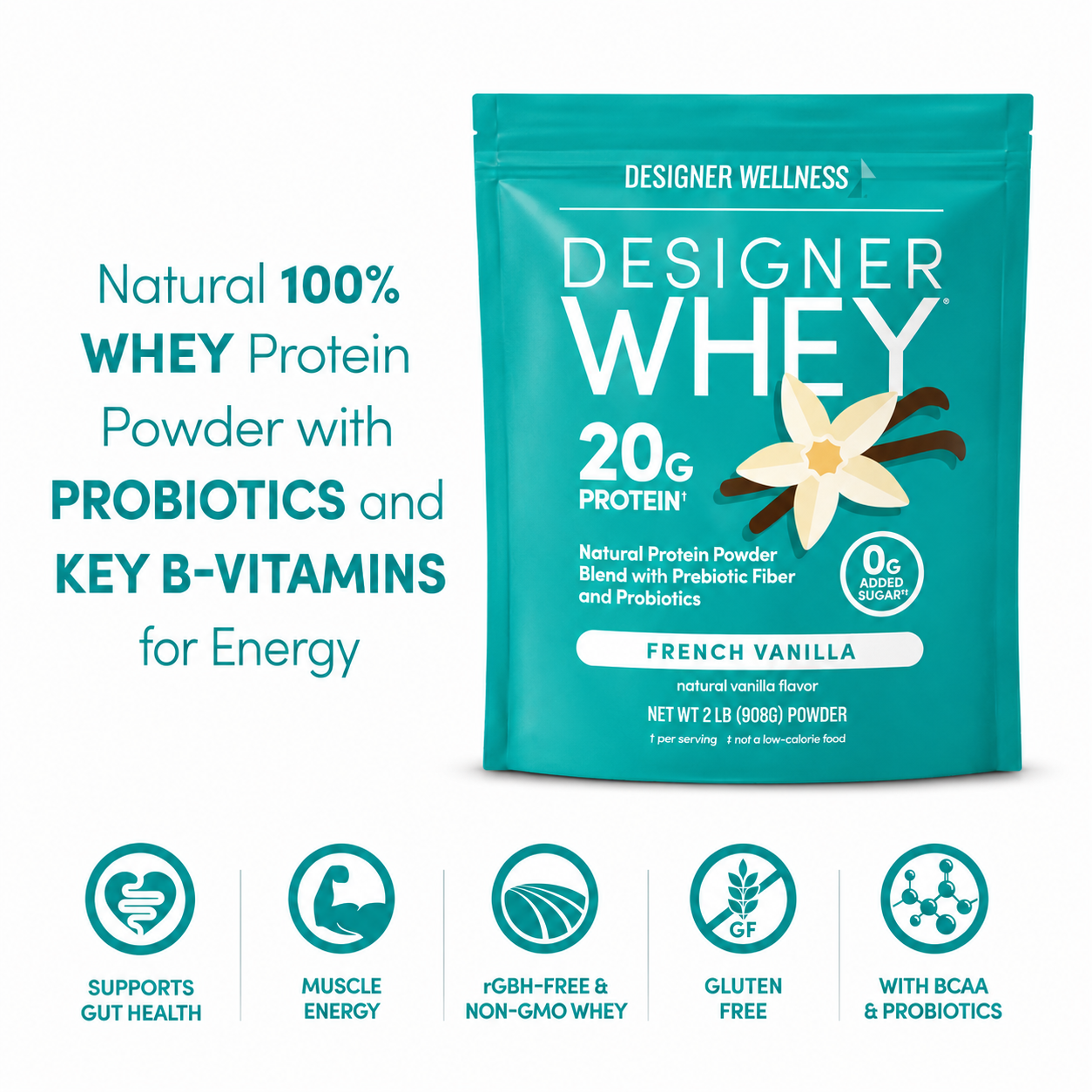 Vanilla Designer Whey 2 lb : 100% Whey Protein Powder- Designer Protein ®