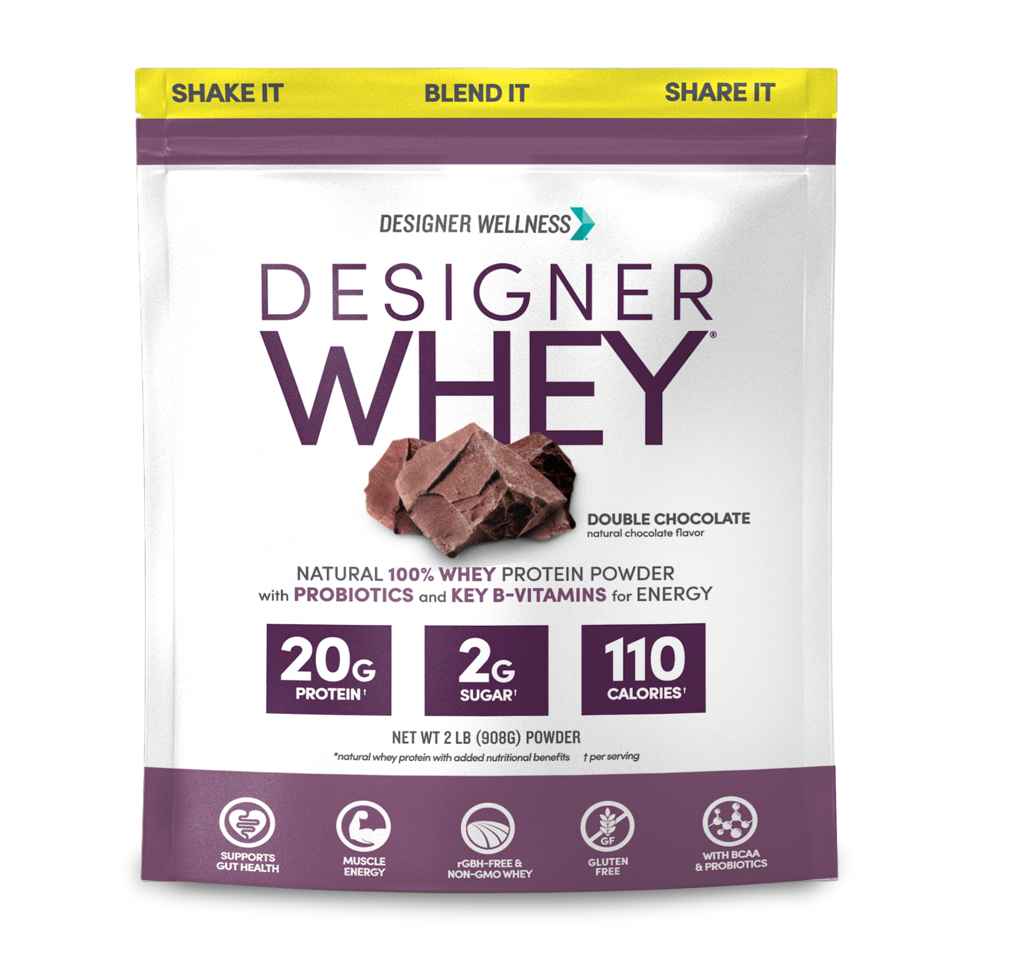 Double Chocolate Designer Whey 2 lb : 100% Whey Protein Powder - Designer Protein® - Designer Wellness (6865699569844)