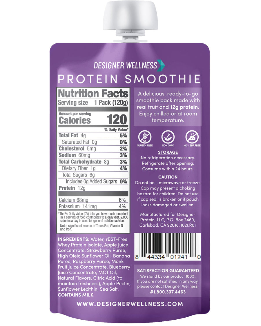 Protein Smoothie - Mixed Berry and Tropical Fruit 24 pack - Designer Wellness (7679948456162)